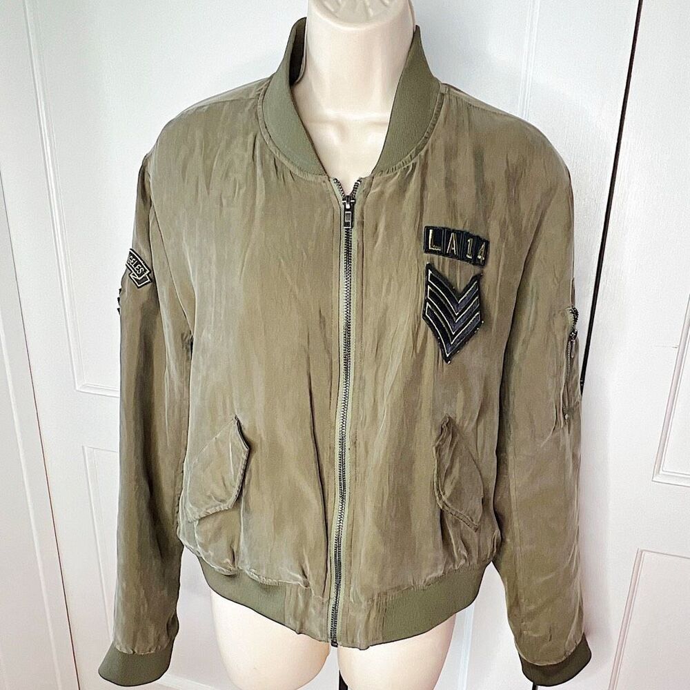 Rails Ace Military-Style Patch Bomber Jacket Sage Green Size Medium